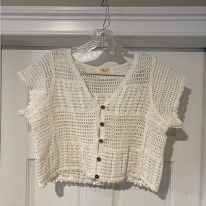 Rebellion Cream Crochet Button-Up Blouse